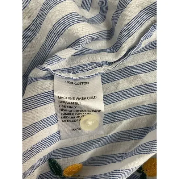 Trovata Birds of Paradis Carla Blouse Top Blue Stripe Short Sleeve Meyer Lemon S - Picture 6 of 10